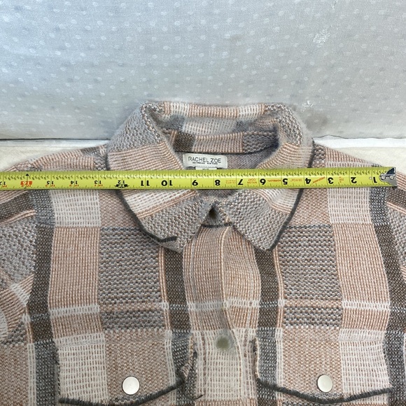 Rachel Zoe Womens Shacket Jacket Soft Eyelash Knit Blazer Plaid Neutral Blush 1X - Picture 5 of 9